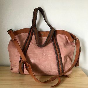 Soft Pink and Brown Leather Shoulder Bag